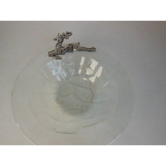 Holiday Bowl Decorative  recycled glass Bowl, candy dish metal Deer decoration - Picture 3 of 10